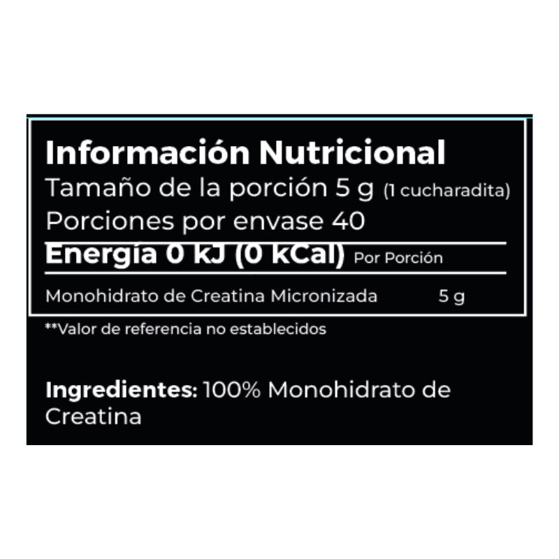 Tabla Nutricional Creatina Monohidratada MPS NUTRITION